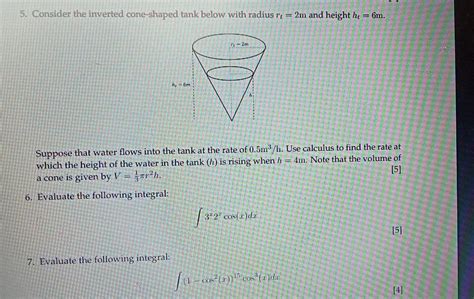 Solved 5 Consider The Inverted Cone Shaped Tank Below With Chegg