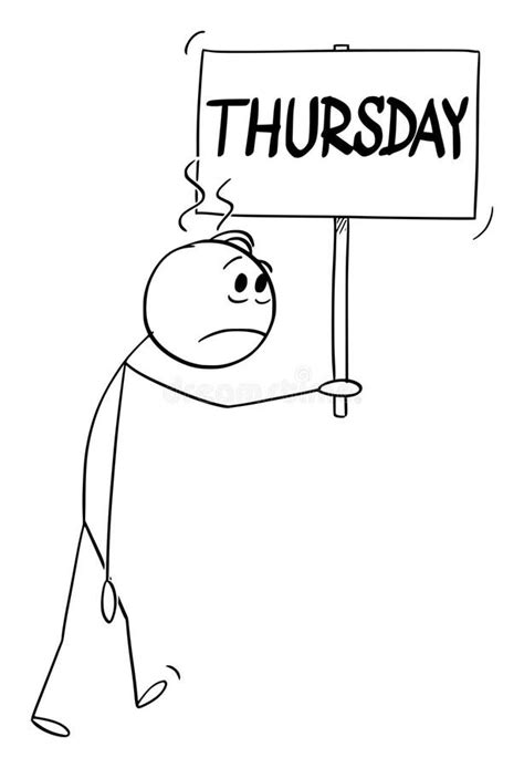 Depressed Person with Thursday Sign, Vector Cartoon Stick Figure ...