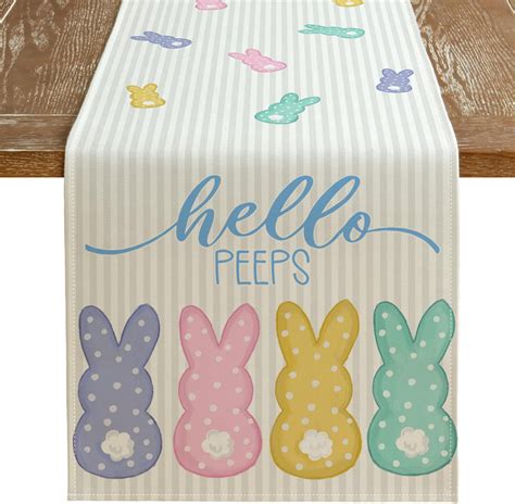 Rdsfhsp Easter Table Runner 13x72 Inches Bunny Rabbit Hello Peeps