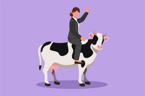 Premium Vector Cartoon Flat Style Drawing Of Businesswoman Riding Cow