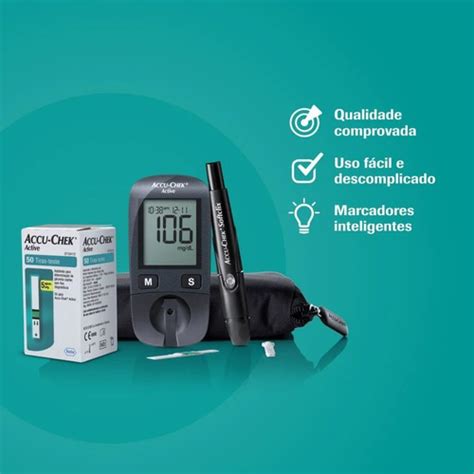 Kit Aparelho De Medir Diabetes Accu Chek 50 Tiras Glicemia Frete grátis