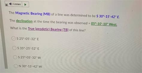 Solved Listen The Magnetic Bearing MB Of A Line Was Chegg