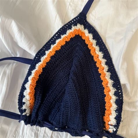 H M Swim Navy Blue White And Orange Crochet Bikini Top Poshmark