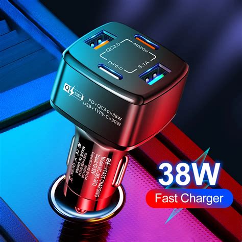 W Quick Charge Car Charger Dual Usb Dual Qc Pd Type C Fast Charger