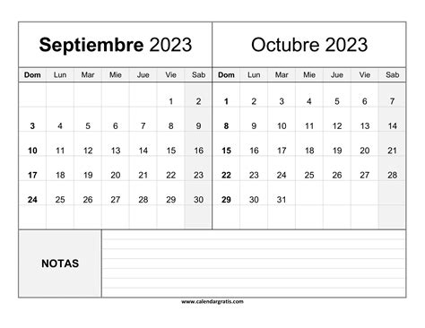 Calendario Septiembre Y Octubre