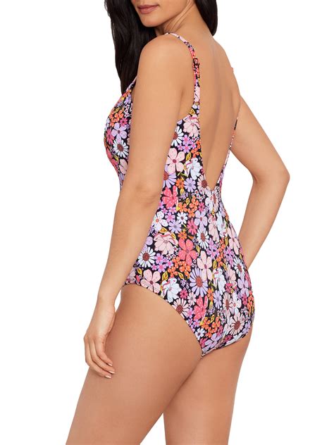 Time And Tru Womens Plus Size V Strappy Front One Piece Swimsuit