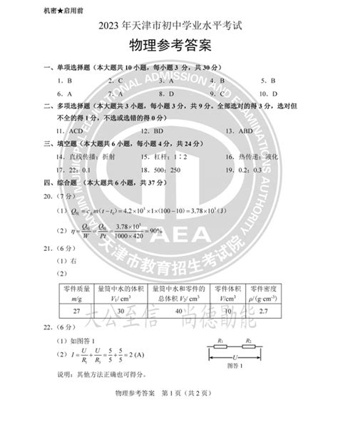 2023年天津市中考物理试卷真题及答案4221学习网