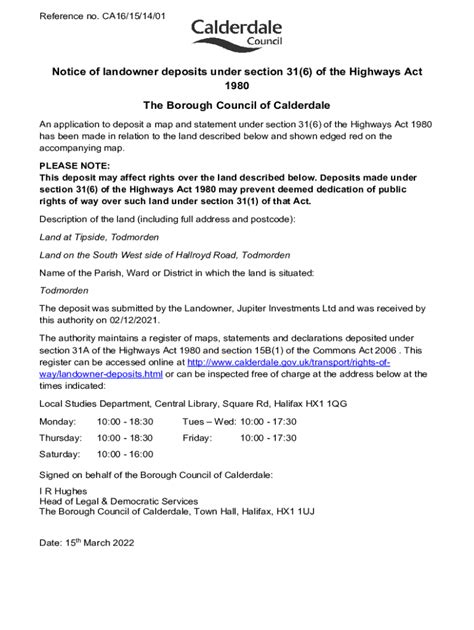 Fillable Online Notice Ca Notice Of Landowner Deposits