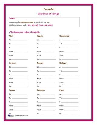 L Imparfait Conjugaison Exercices Et Corrige Pdf