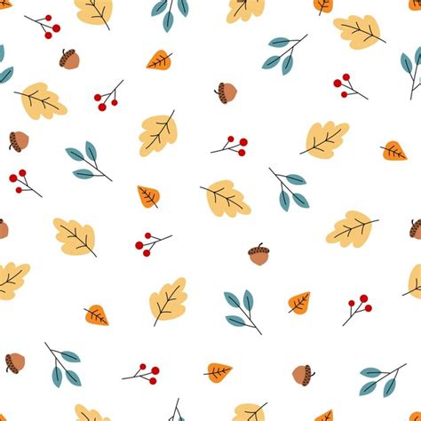 Premium Vector Seamless Fall Leaves Berries And Acorns