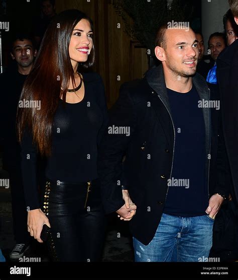 New Player For Galatasaray Fc Wesley Sneijder And His Wife Outside Zuma Nightclub And Restaurant