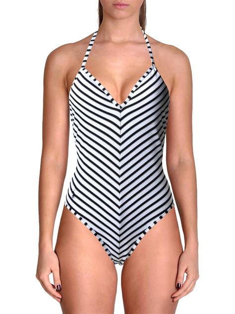 Polo Ralph Lauren Womens Striped Halter One Piece Swimsuit B W S