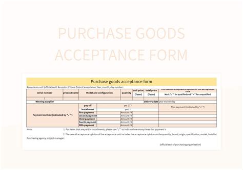 Purchase Goods Acceptance Form Excel Template And Google Sheets File