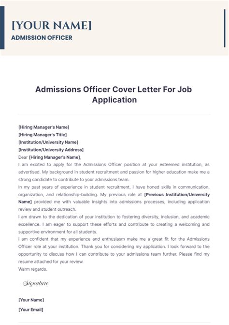 Free Admissions Officer Cover Letter For Job Application Template