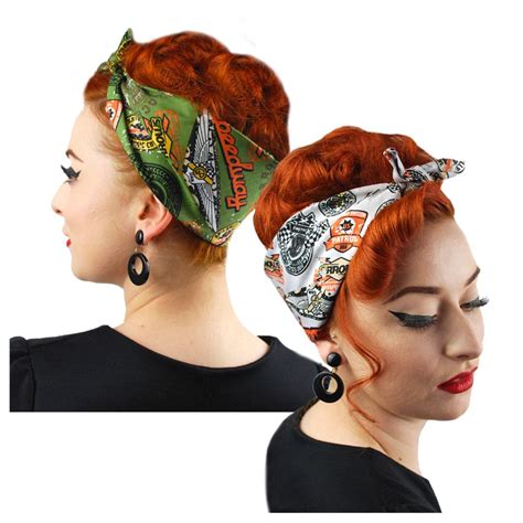 Retro Speedway Bandanas By Inkabilly Greaser Girl Helmet Hair Bandana