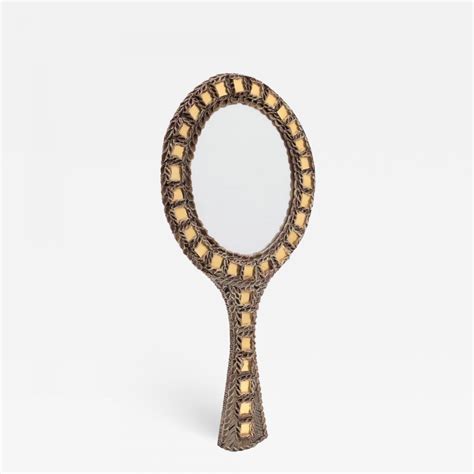 Line Vautrin A French Talosel Hand Mirror With Glass Inlay By Line