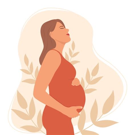 Premium Vector Happy Pregnant Woman Holding Her Belly The Expectation