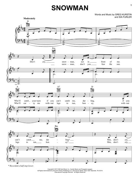 Sia Snowman Sheet Music Notes, Chords | Sheet music notes, Christmas ...