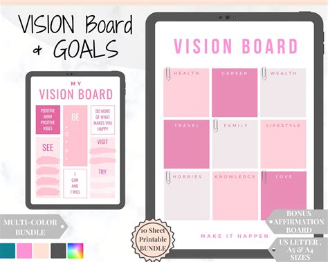 Vision Board & Goal Planner Affirmation Printables | Pink