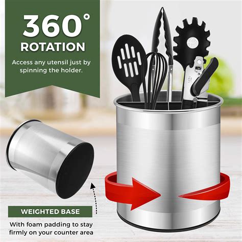 Bartnelli Extra Large Stainless Steel Kitchen Utensil Holder 360° Rotating Utensil Caddy