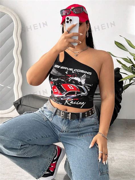 Shein Coolane Plus Size Summer Slim Fit Crop Crop Top With Car And