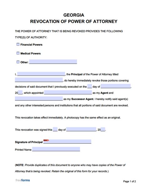 Free Georgia Revocation Of Power Of Attorney Form PDF WORD