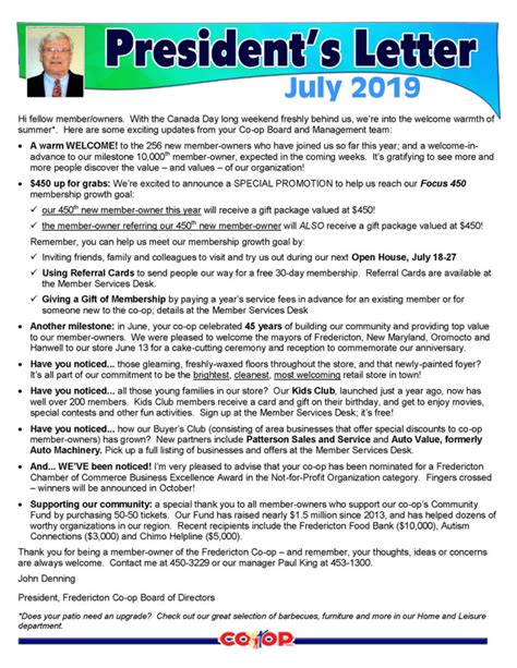 President’s Letter July 2019 – Fredericton Co-op