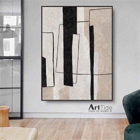 Oversized Abstract Painting Beige Minimalism Art Living Room Decor