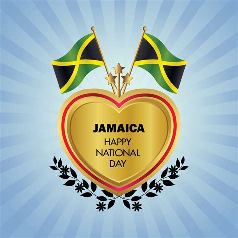 Jamaica flag Independence Day with Gold Heart 21432645 Vector Art at ...