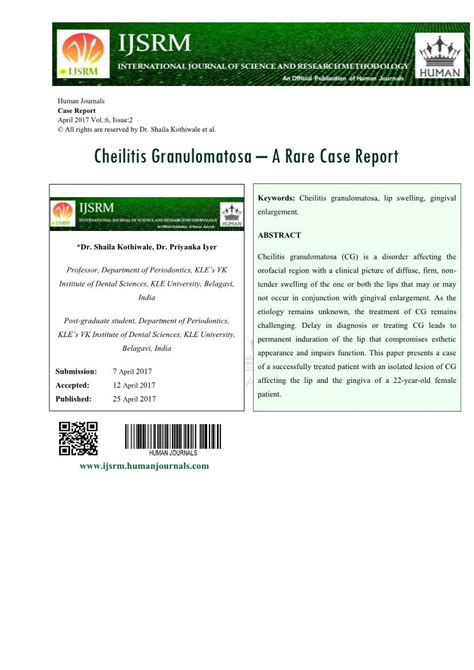 Cheilitis Granulomatosa – a Rare Case Report - DocsLib