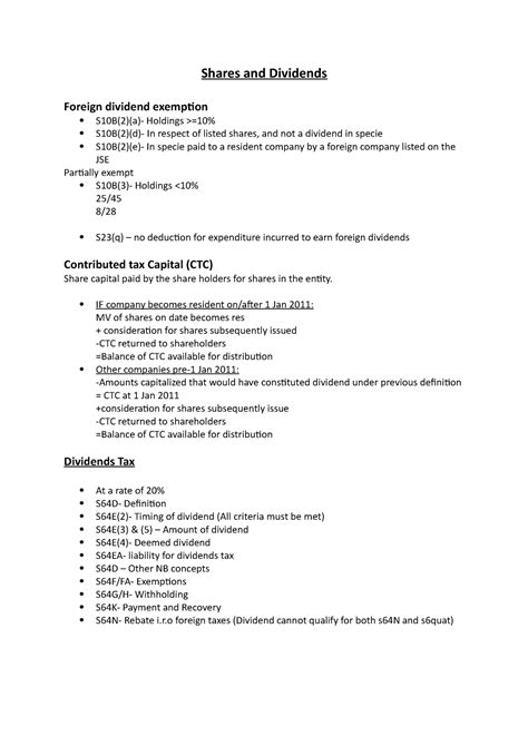 Shares And Dividends Summary Managerial Accounting And Finance Ii