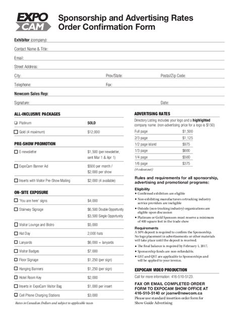 Fillable Online Exhibit And Sponsorship Application Form Fax Email