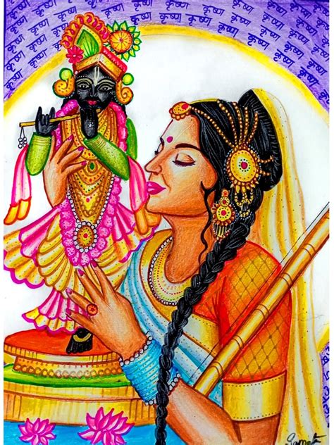 Krishna And Meera Bai Pencil Color Samata Ghosh Exotic India Art