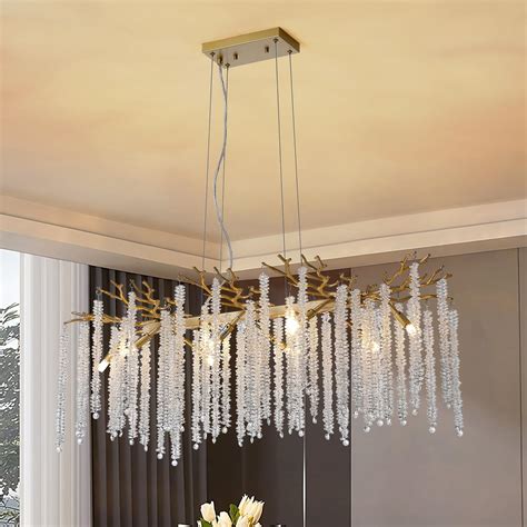 Benkut Modern Tree Branch Crystal Chandelier Luxury Gold Raindrop