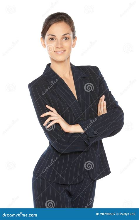 Business Woman Standing With Folded Hands Stock Image Image Of Alone