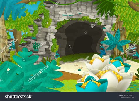 Cartoon Background Cave Jungle Illustration Children ภาพประกอบสต็อก