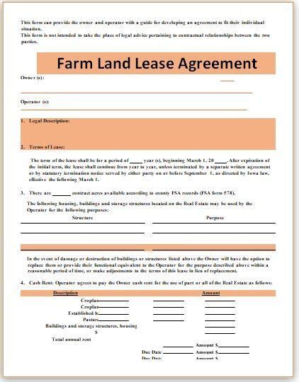 Farm Land Lease Agreement Template Stationery Templates In