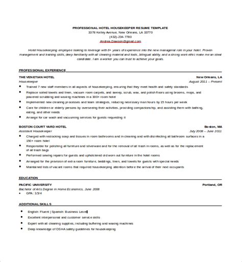 Free 19 Housekeeping Resume Samples And Templates