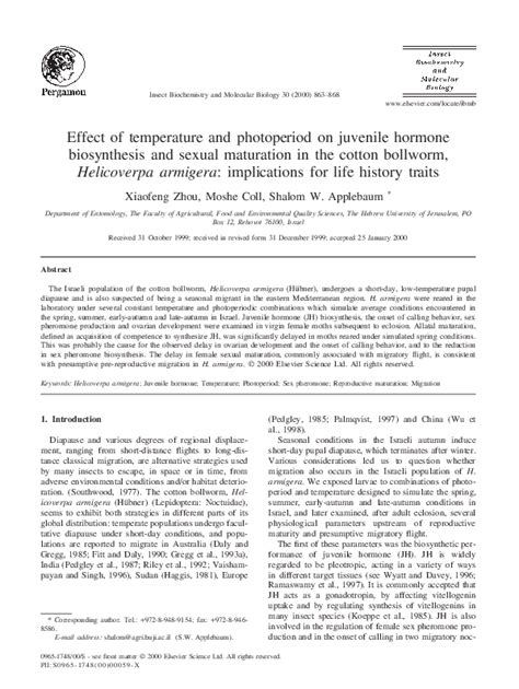 Pdf Effect Of Temperature And Photoperiod On Juvenile Hormone Biosynthesis And Sexual