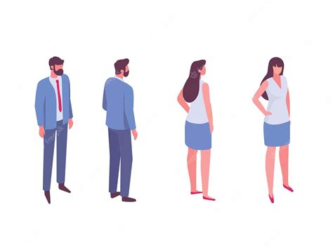 Premium Vector Isomeric Business People Man And Woman Front And Back