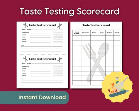 Taste Testing Challenge Contest Score Card Cookoff Party Food Tasting