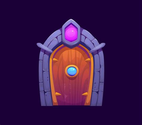 Fantasy Magic Portal Gate Door With Purple Crystal Vector Art