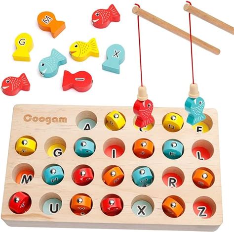 Coogam Wooden Magnetic Fishing Game Fine Motor Skill Toy Abc Alphabet