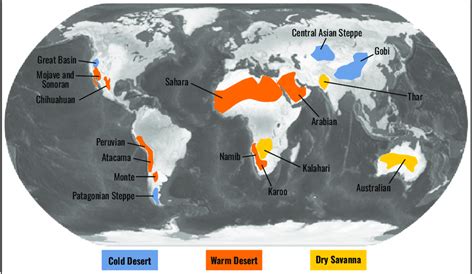 2. Global distribution of warm and cold desert ecosystems. | Download ...