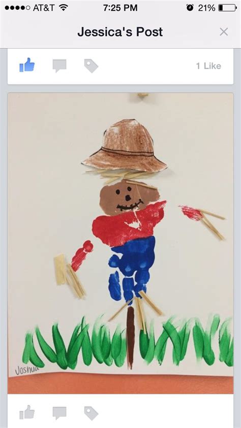 Scarecrow handprint | Handprint art, Baby crafts, Scarecrow