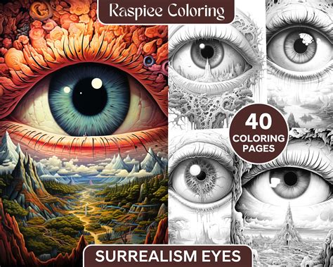 40 Surrealism Eyes Grayscale Coloring Pages Printable For Adults Pdf