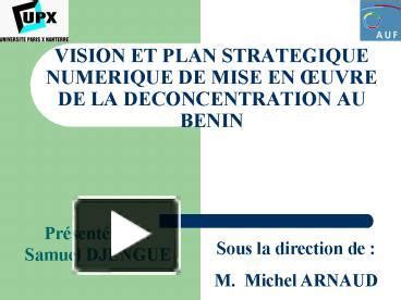 PPT VISION ET PLAN STRATEGIQUE NUMERIQUE DE MISE EN UVRE DE LA