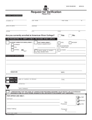 Fillable Online Arc Losrios Arc Verification Form American River