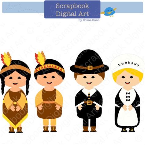 Pilgrims and Indians Digital Clip Art Thanksgiving Clip Art.