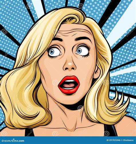 Surprised Blonde Woman Pop Art Style Portrait With Comic Twist Stock Illustration